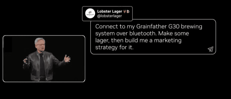 Jensen Huang shows the Lobster Lager prompt at NVIDIA GTC